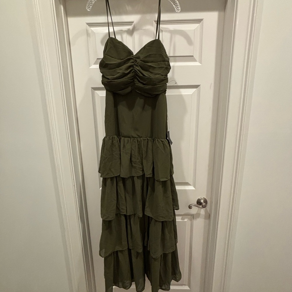 Lulu's Olive Green Ruffled Maxi Dress